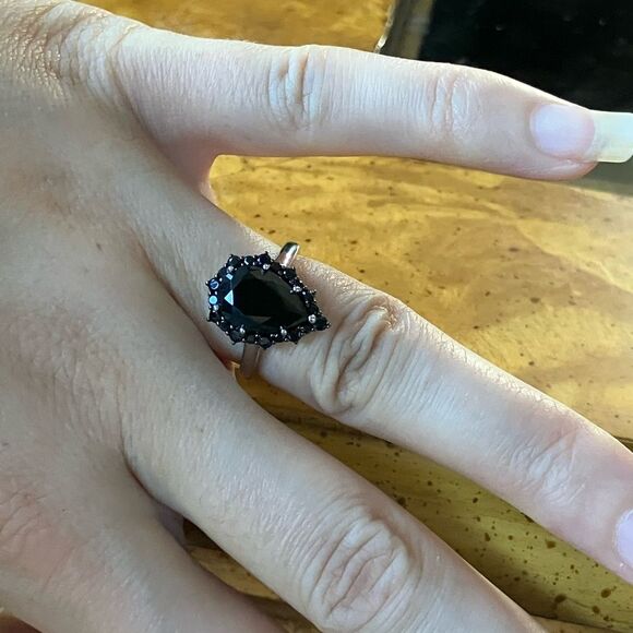 Natural Black Spinel Sterling Silver Ring Size 6 - Picture 4 of 10